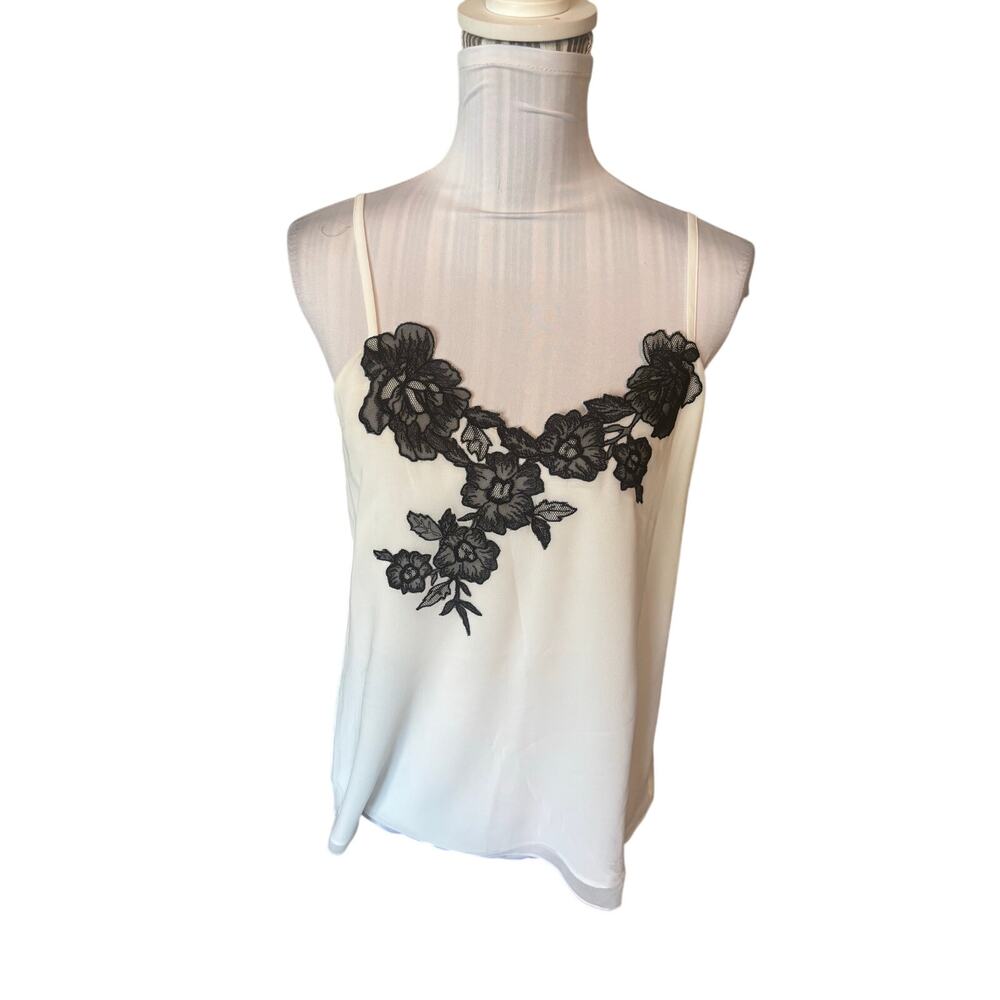 White House Black Market White Camisole Black Lace Size S